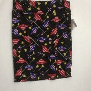 NWT Lularoe Black UFO Print Cassie Skirt Sz 3XL Perfect for Halloween